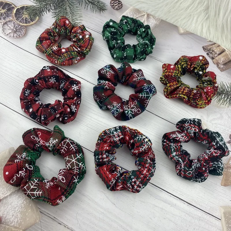 

Women Fashion Christmas Plaid Scrunchies Headband Elastic Rubber Hair Band Women Ponytail Holder Hair Ties Accessories