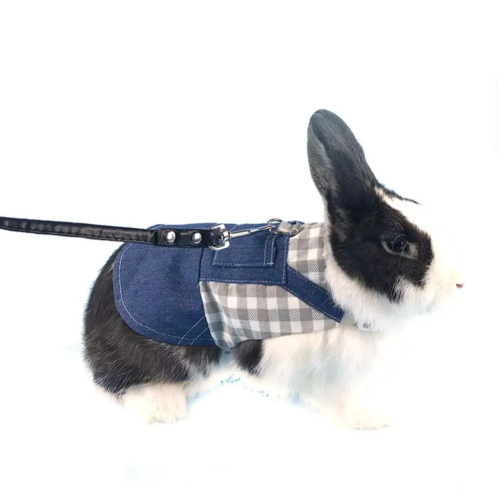 Optional 1 set Small Pet Wearing with Harness Leash Denim Lightweight Pet Supplies Rabbit Clothes Rabbit Coat Rabbit Jacket