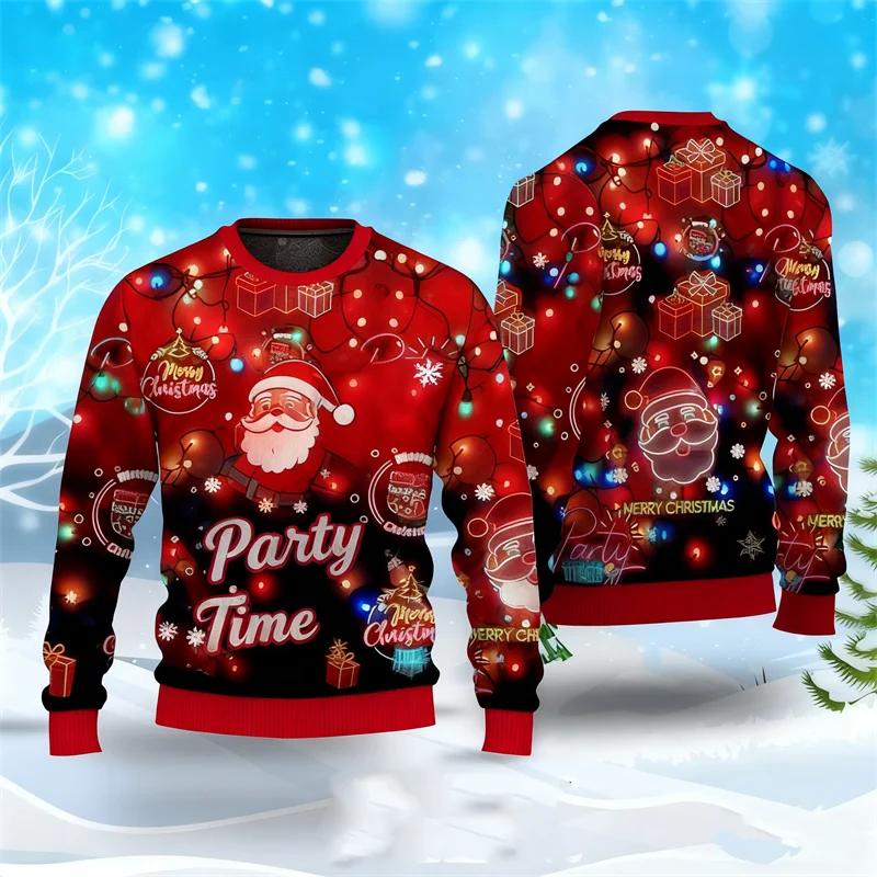 موضة ضوء النيون الرسم القبيح عيد الميلاد سترة للرجال العصرية الشارع الشهير ثلاثية الأبعاد مطبوعة بلوزات عادية المتضخم البلوفرات #5