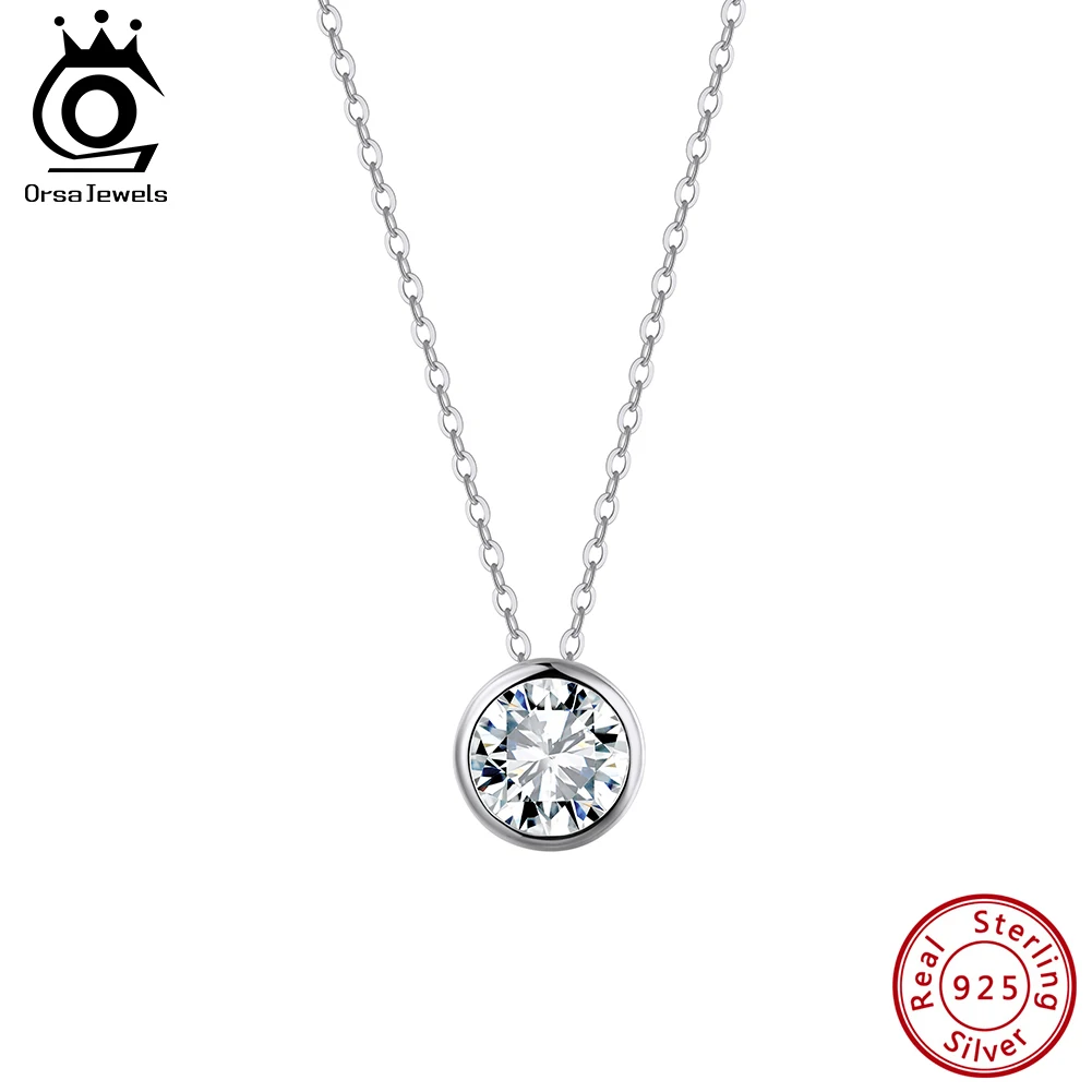 ORSA JEWELS Elegance - Collar redondo con diamantes de moissanita de color D para mujer, plata de ley 925, joyería brillante para boda MON11