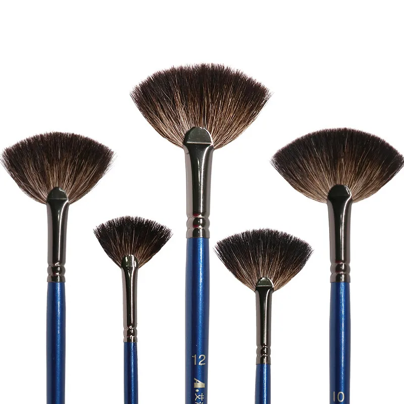 Raccoon Fur Fan-shaped Brush Blue Long Pole Single Fish Tail Watercolor Powder And Watercolor Pigments Oil Painting Cover Dyeing