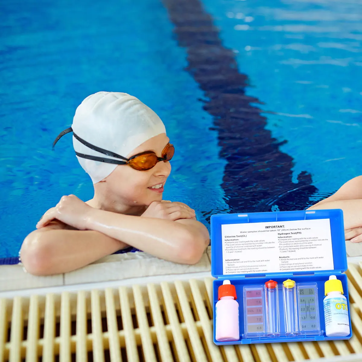 1 Juego de Reactivos para Análisis de Piscinas, Kit para Medir la Calidad del Agua, pH, Cloro, Alcalinidad y Dureza, Química para Piscinas y Spas