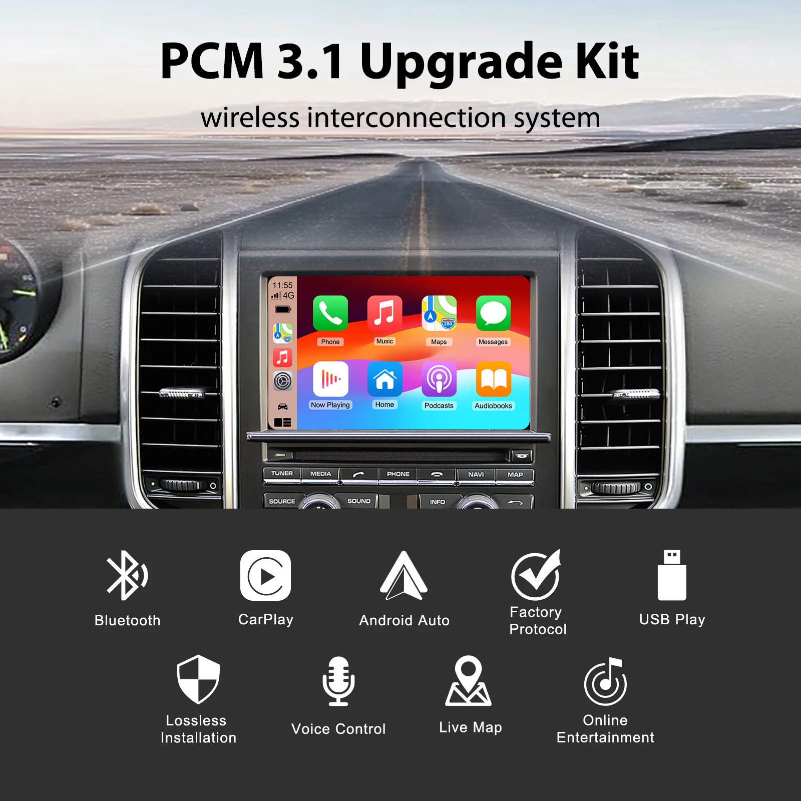 Bildschirm-Upgrade-Decoder-Box für Porsche PCM3.1, Kabelloses CarPlay Interface, Kabelloses CarPlay Android Auto Nachrüstkit, Mirror Link