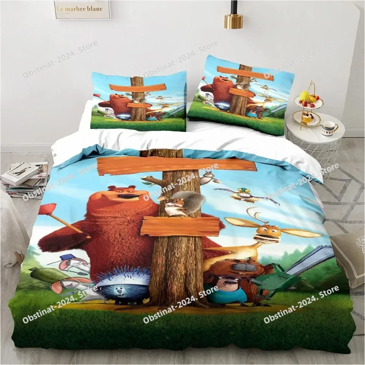 Grizzy and The Lemmings طقم سرير بنين بنات التوأم الملكة حجم غطاء لحاف المخدة سرير الاطفال الكبار موضة المنسوجات المنزليةxtile