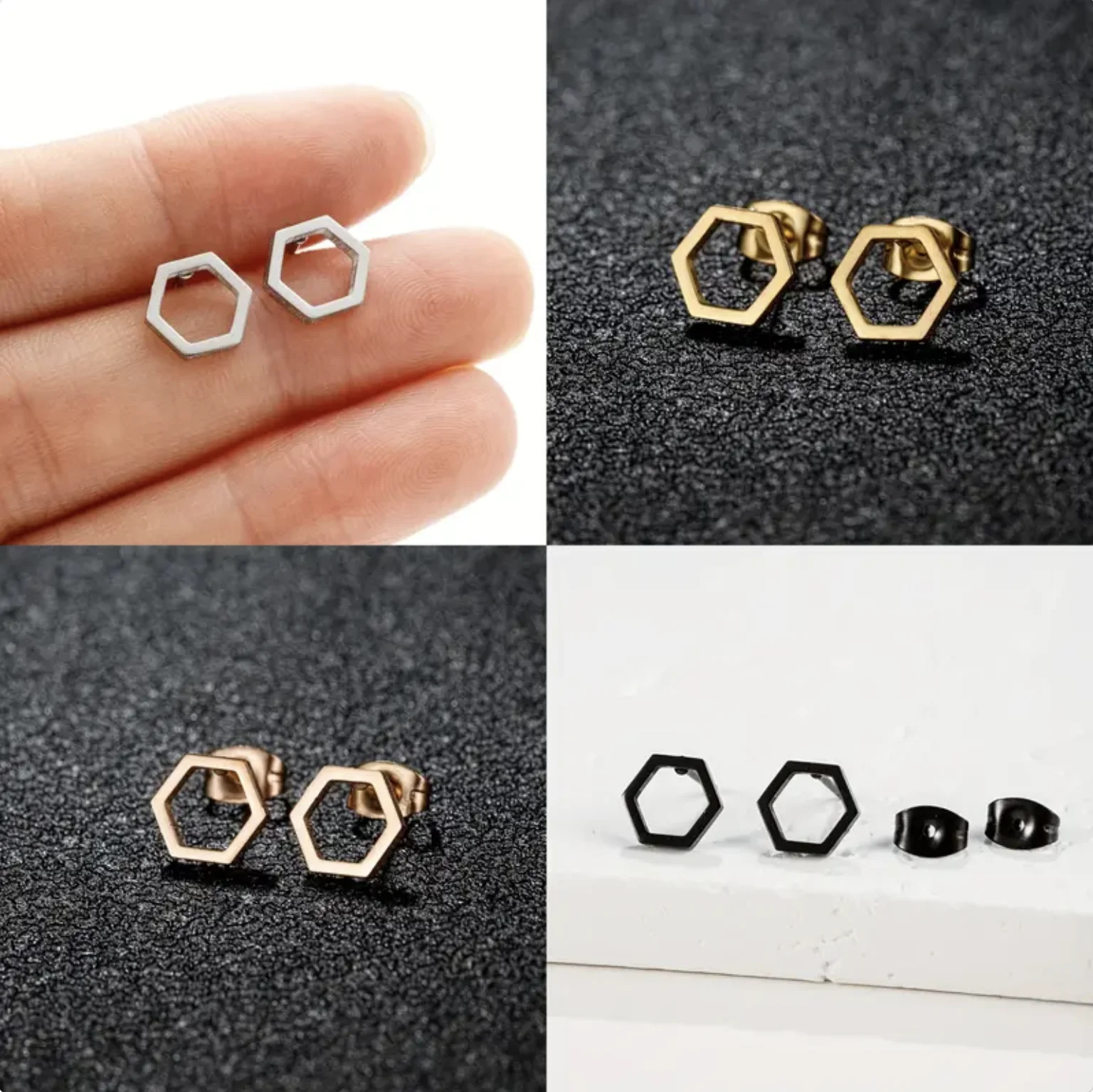 

Simple Geometric Circle Stud Earrings, Stainless Steel Star Heart Shaped Stud Earrings For Men