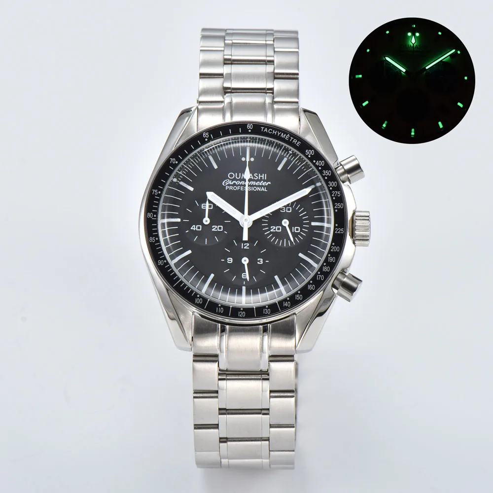 Orologi da polso al quarzo VK63 da uomo di lusso da 40 mm OMG moon Orologio tipo Panda con movimento al quarzo giapponese VK63 Cronografo di velocità reloj