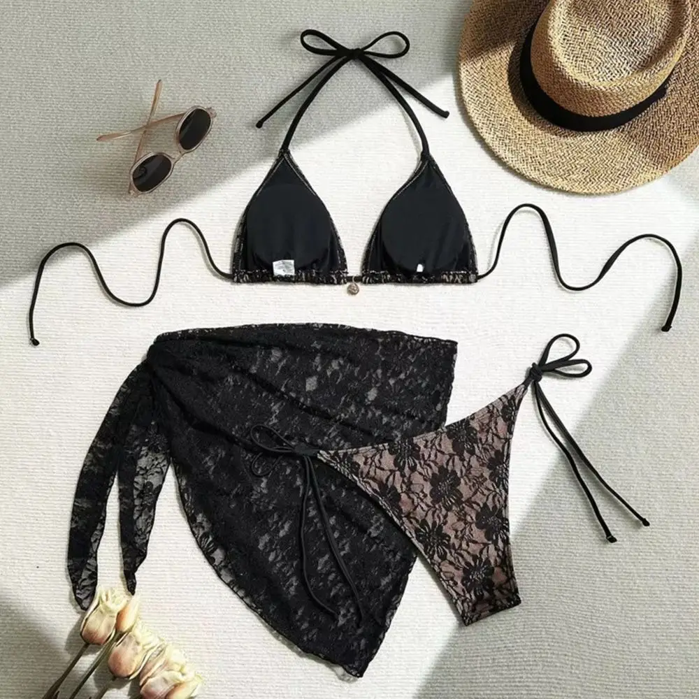 3Pcs/Set Fashion Summer Lace Bikinis Brazilian Party Women Swimsuit Casual Beachwear Swimwear Holiday