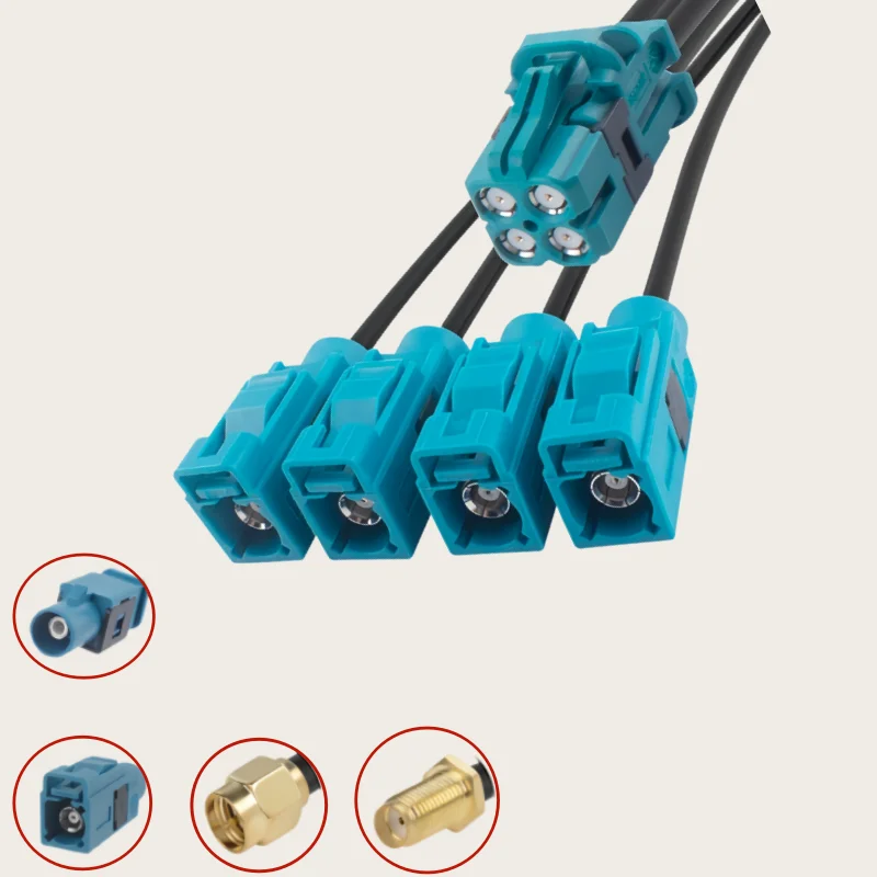 Tyco Mini-FAKRA 4-in-1 to SMA/FAKRA/Rosen Mini Single Cavity Male/Female RG174 Coaxial Cable