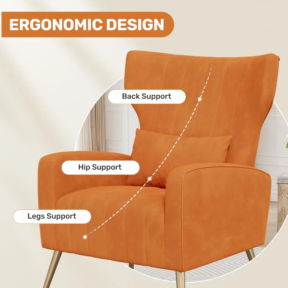 كرسي قراءة منجد باللون البرتقالي المخملي الحديث لمنتصف القرن - كرسي مريح لغرفة المعيشة