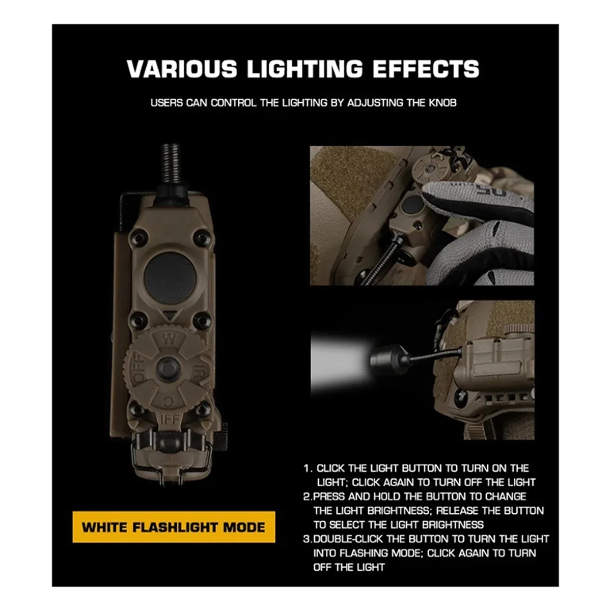 RISEN Лампа для шлема с ИК-подсветкой и фонариком Цветной свет Стробоскоп Наушники IFF Вспомогательный свет для занятий спортом на открытом воздухе Цвет коричневого цвета