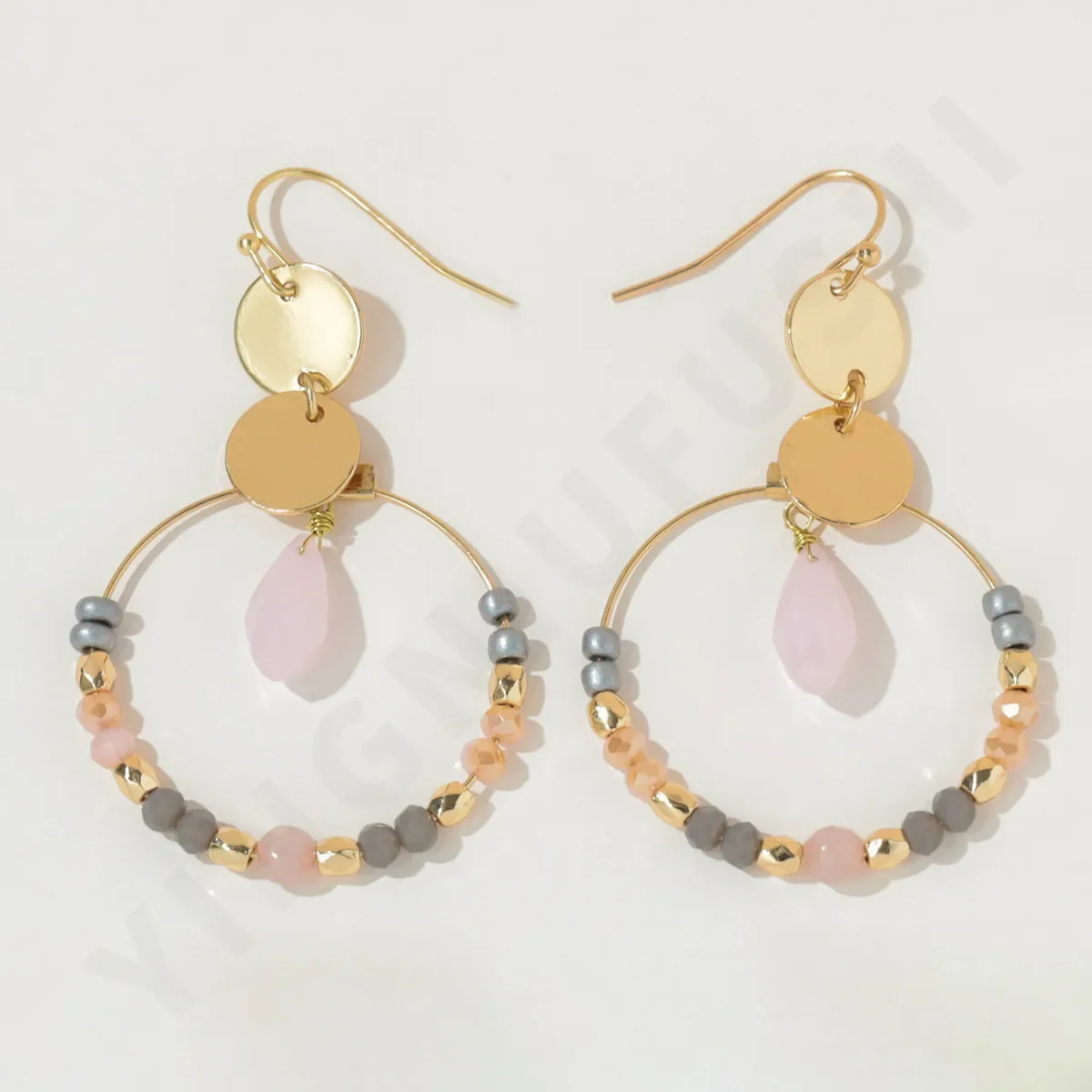 Rice bead earrings Vintage Circles Discs Simplicity  Trendy Hand-woven Bohemian Alloy Women Rice bead earrings