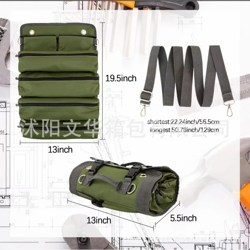 Foreign Trade Cross-Border Unisex Hardware Tool Bag Electrician Tool Bag High-Density Oxford Cloth New Roll Bag Factory Source