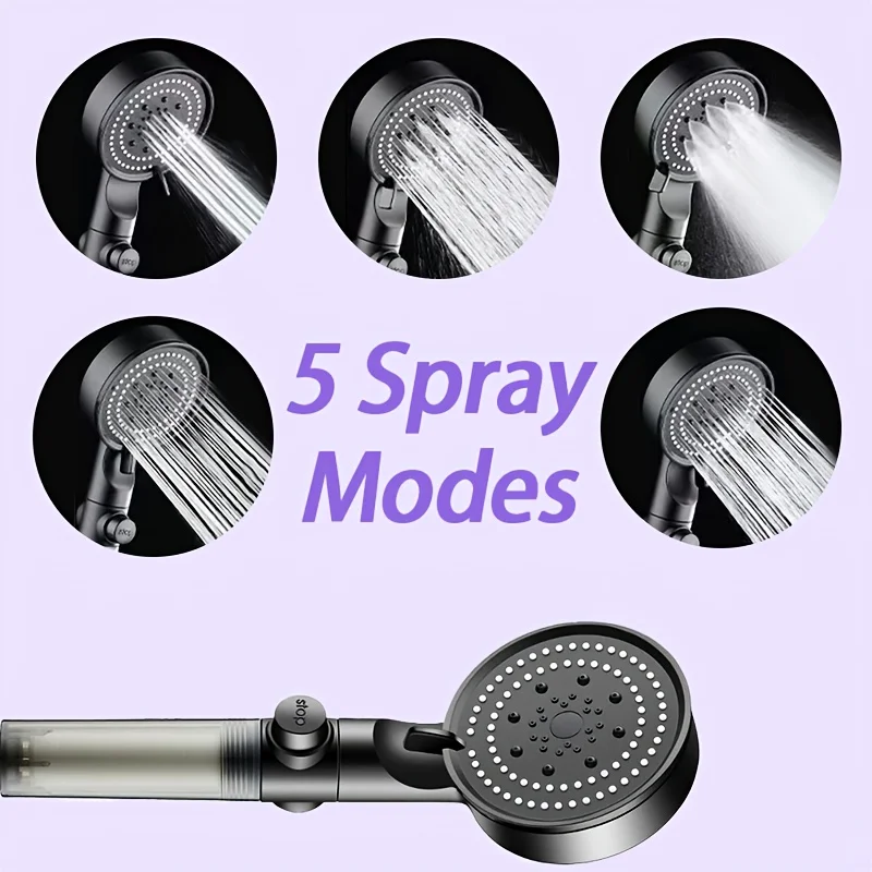 

Adjustable 5 Spray Mode Shower Head High Pressure Large Water Outlet Spray Showerhead with One-click Button Bathroom Accessories