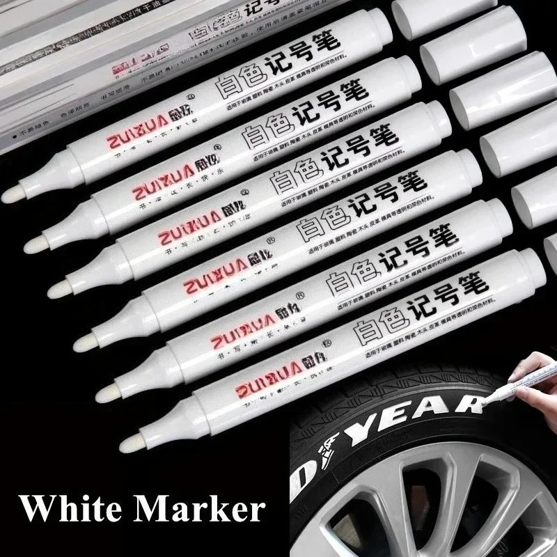 1/3/5 Pcs White Marker Pens 1.0mm 2.0mm Fast Drying Permanent Oily Waterproof Paint Tire Markers Graffiti Pens