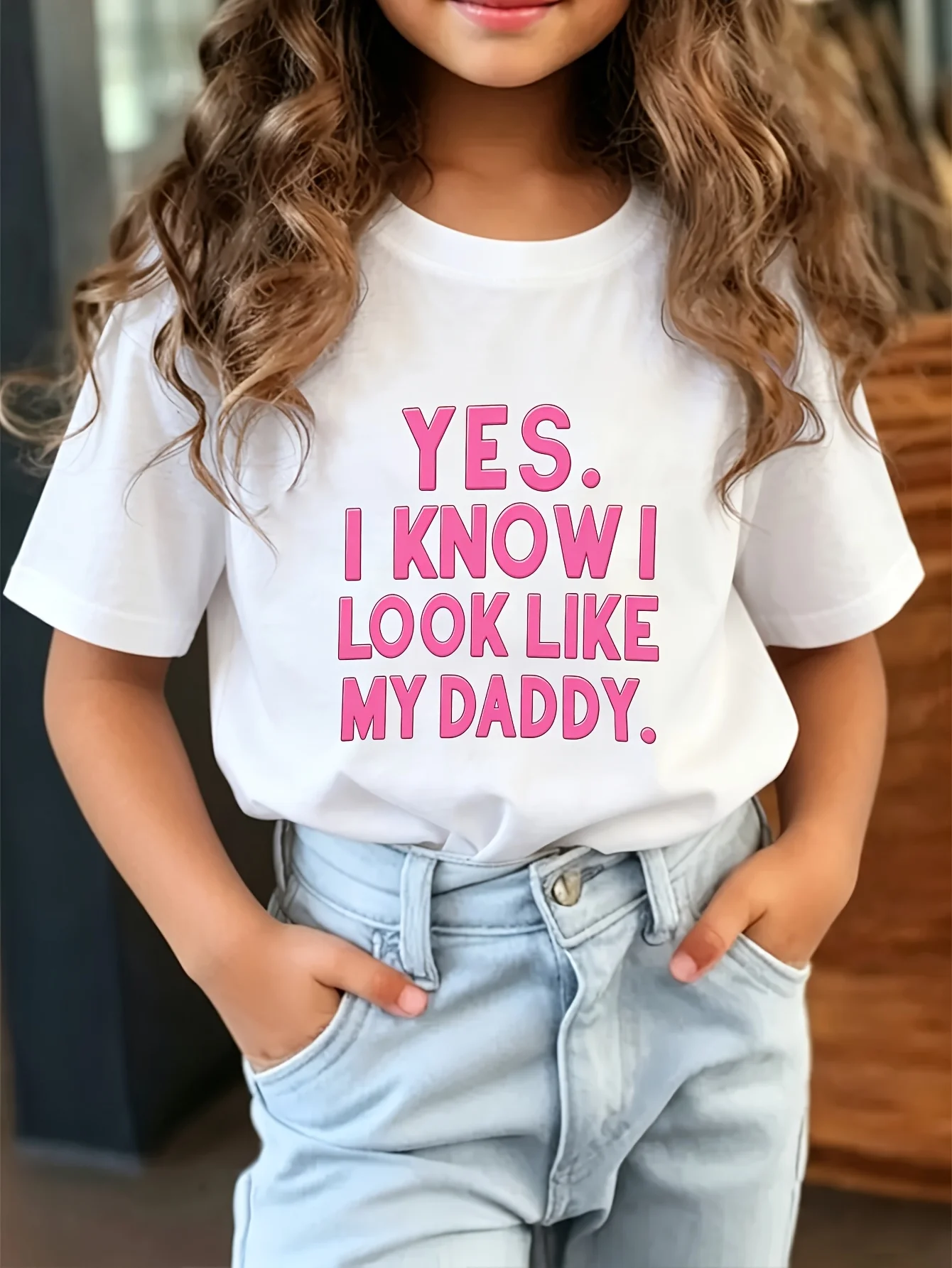 Yes I Know I Look Like My Daddy Kids T Shirt Funny Slogan Print Short Sleeve Tee Boys Girls Family Matching Soft Cotton Top Wear