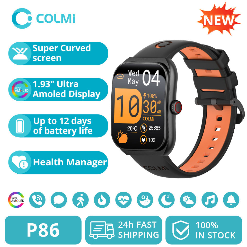 COLMI P86 1.93" AMOLED Smartwatch Men Health Manager Bluetooth Call IP68 Waterproof Smart Watch Women For Xiaomi iOS Phone 