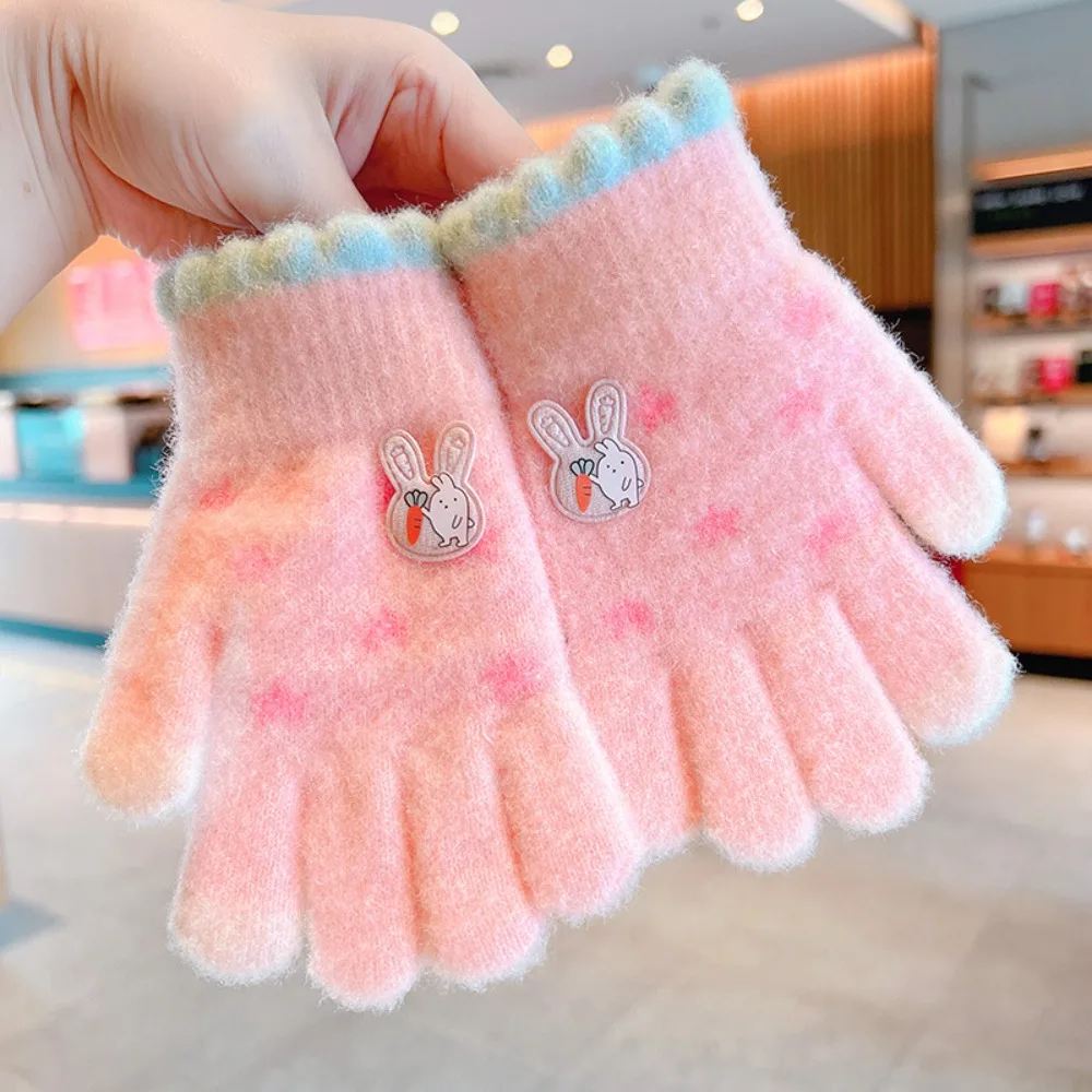 

Cute Cartoon Kids Knitted Gloves Thickened Plush Children Full Fingers Gloves Winter Warm Outdoor Sports Windproof Gloves