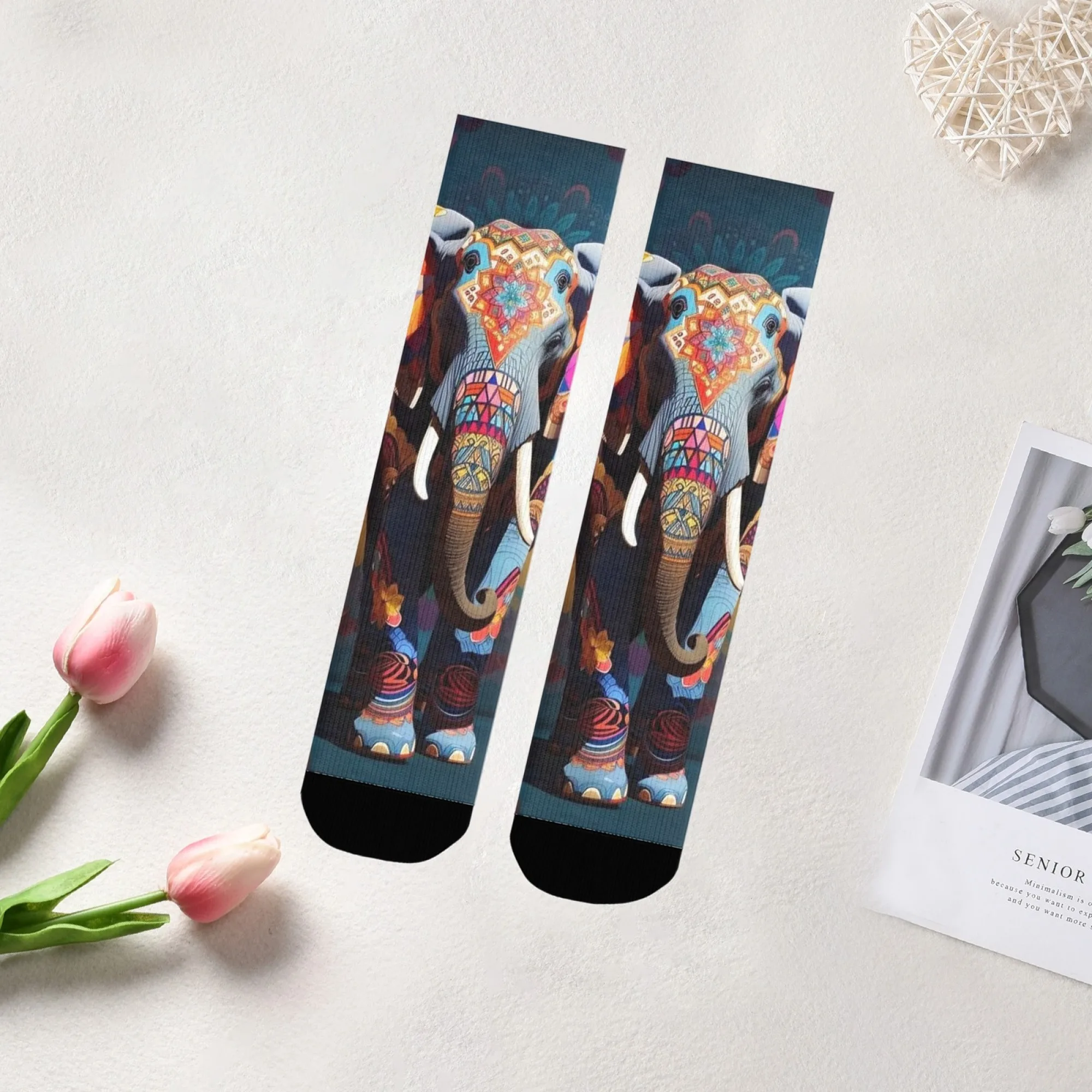 

Носки унисекс с красочным геометрическим рисунком слона, мягкие и дышащие с узором мандалы для духовных встреч, винтажная мода и повседневная одежда