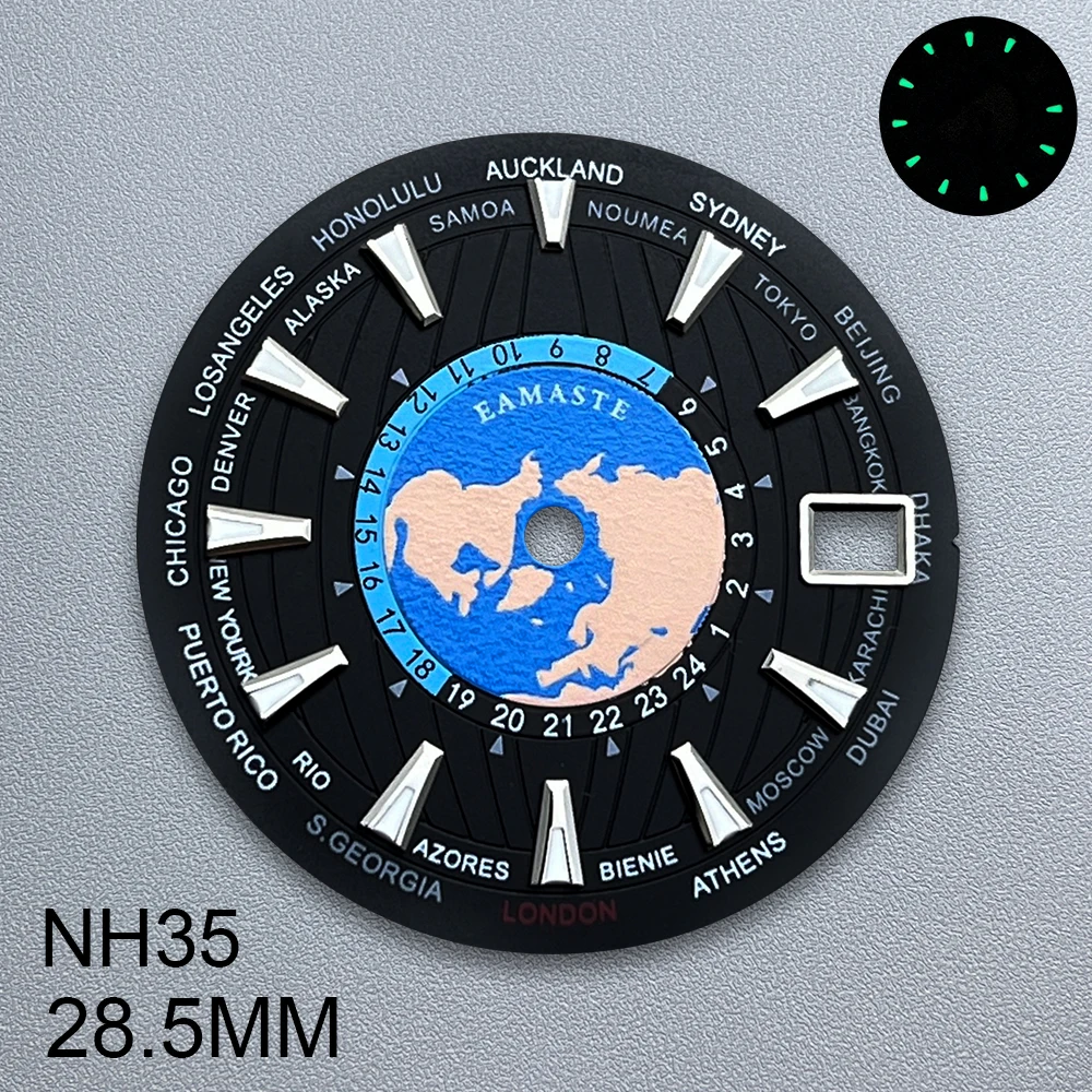 Esfera con logotipo S de 28,5mm compatible con movimiento japonés NH35/NH36, reloj luminoso verde de alta calidad, accesorios modificados