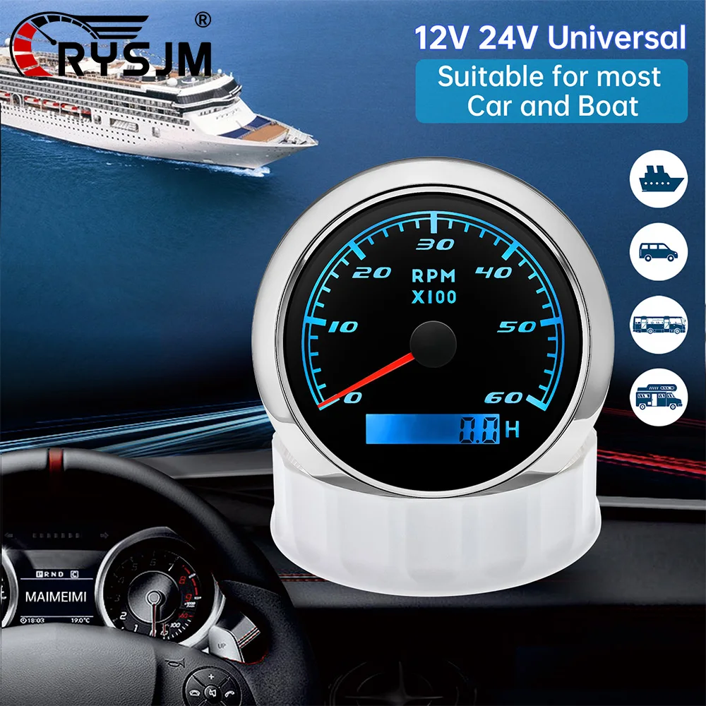 

85mm 7 Color LED Backlight Waterproof 0-6000 RPM Tachometer Car Gauge Digital Car Meter for 12V Gasoline Vehicles Universal