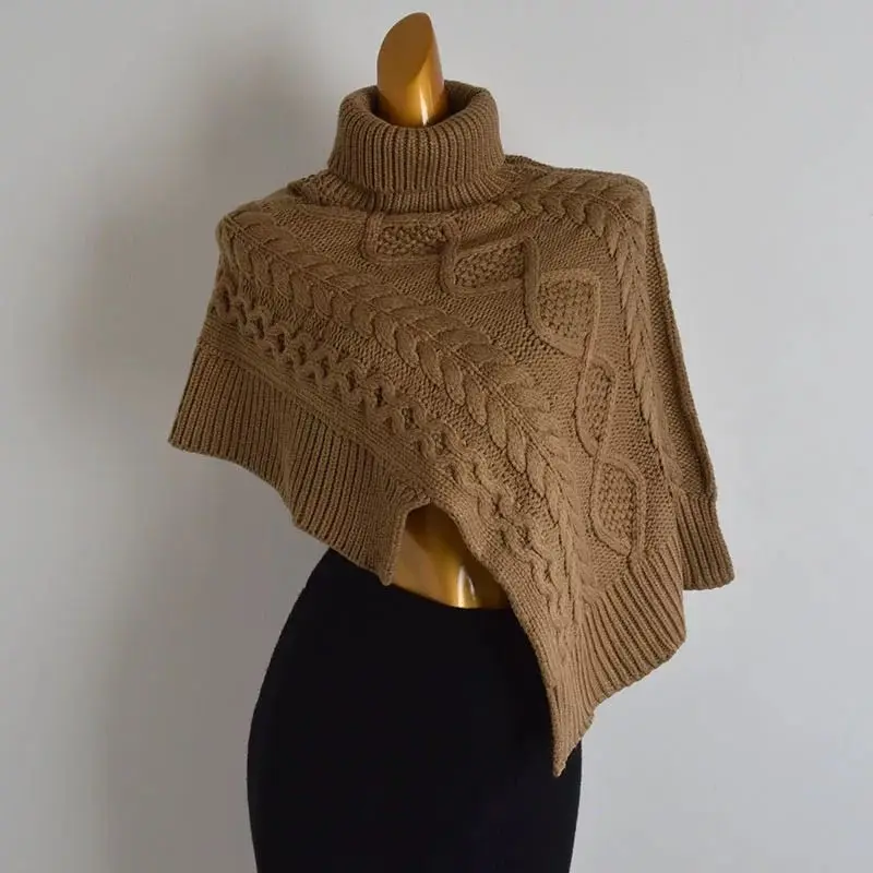 

2025 Autumn and Winter Sweater Top Turtleneck Temperament Twist Knitted Irregular Cape