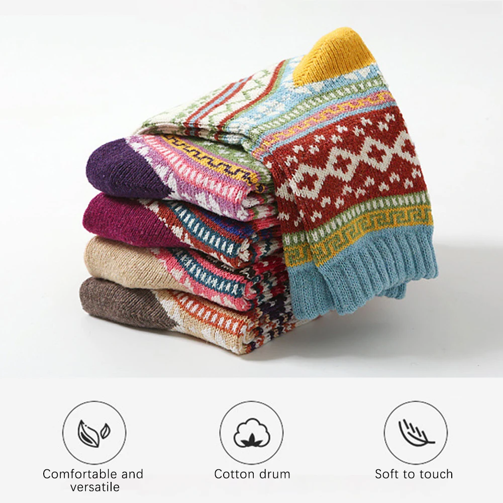 5 Paar Damen-Wollsocken, bunt, weich, warm, Ethno-Stil, Socken, warme Kabinen, nordische Socken, lustige, schweißableitende Socken für den täglichen Gebrauch – Detail 10