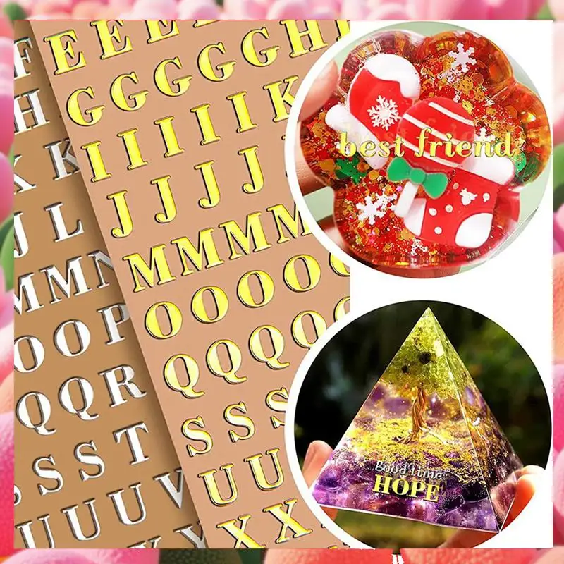 

24-листые наклейки из смолы с буквами, наклейки с маленькими буквами алфавита и цифрами для искусства из смолы, самоклеящиеся наклейки из блестящего сплава-ABJU