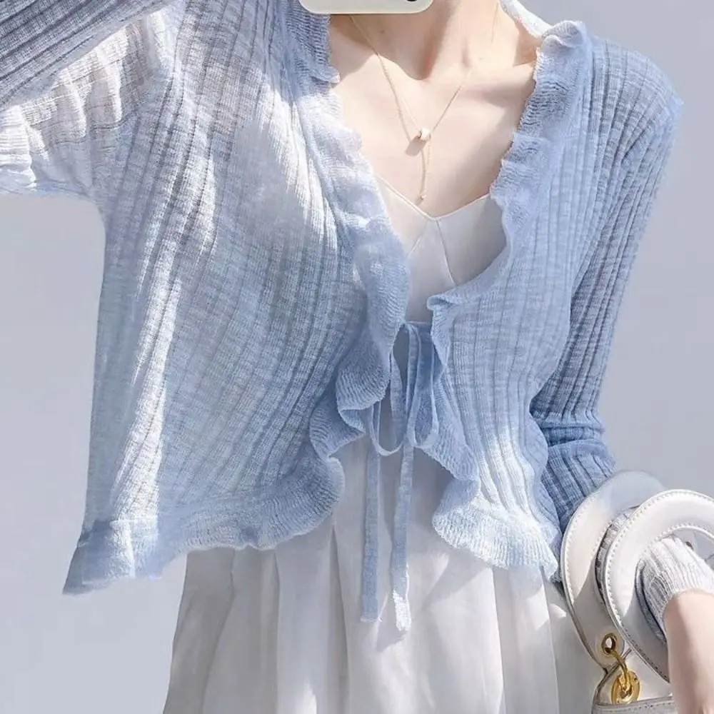 

Fashion Ruffle Sun Protection Shirt Thin Soft Women Shirt Ballet Style Short Top for Women Girl