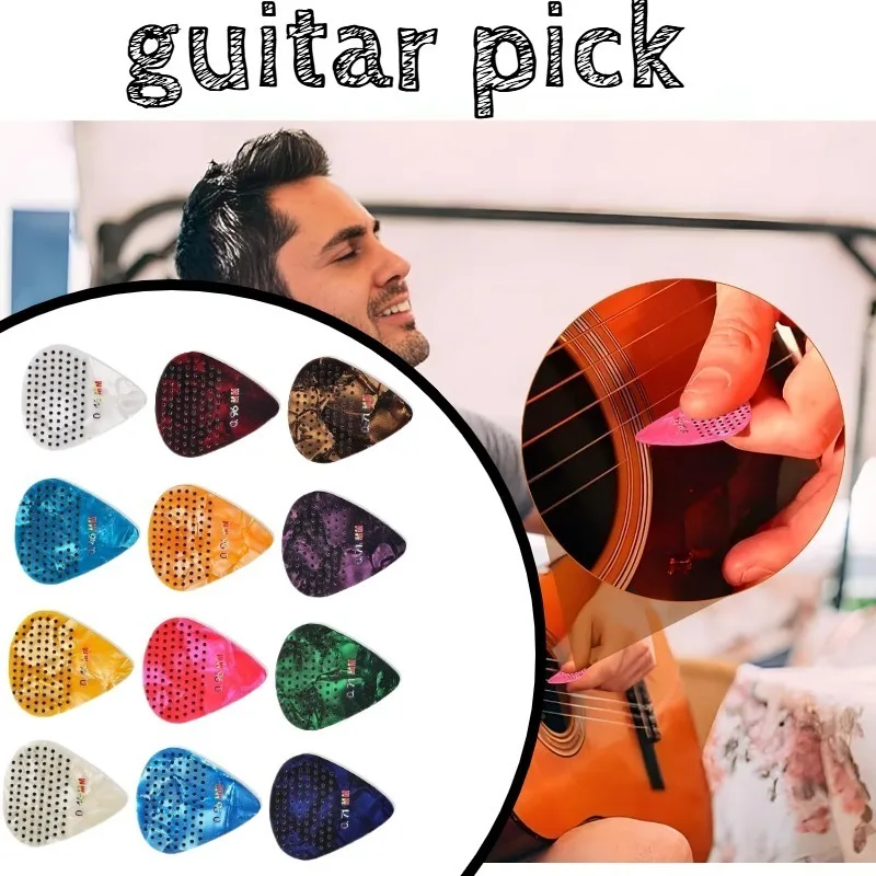 Gitarrenplektren mit Griffen, rutschfest, inklusive dünnen, mittleren und schweren Gitarrenplektren (0,46, 0,71, 0,96 mm), farblich sortiert mit Halter.