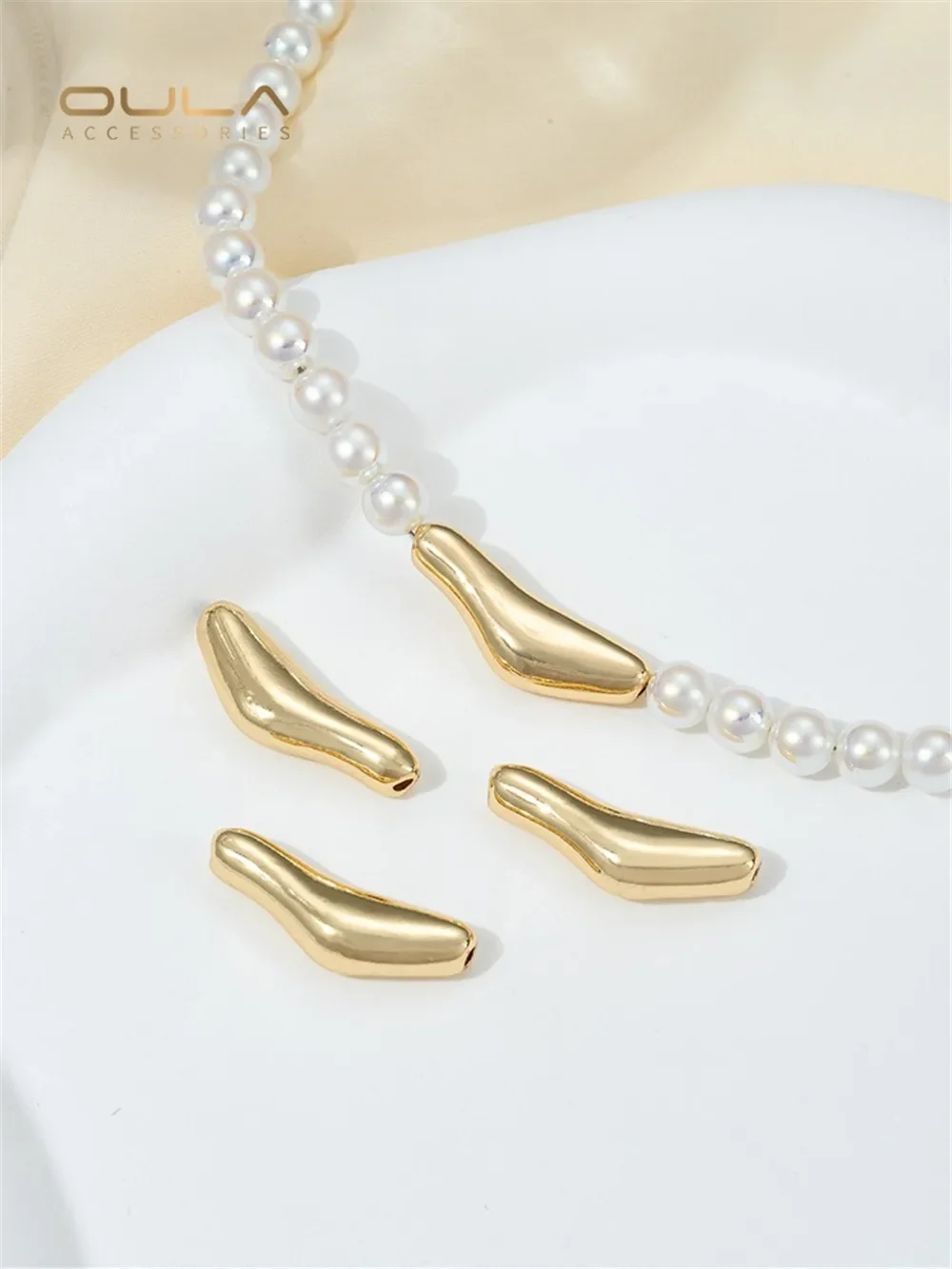 

14K Gold-Color Plated Peach Heart Through-hole Pearl Accessories Baroque Toothpick Beads DIY Handmade Pearl Jewelry Material