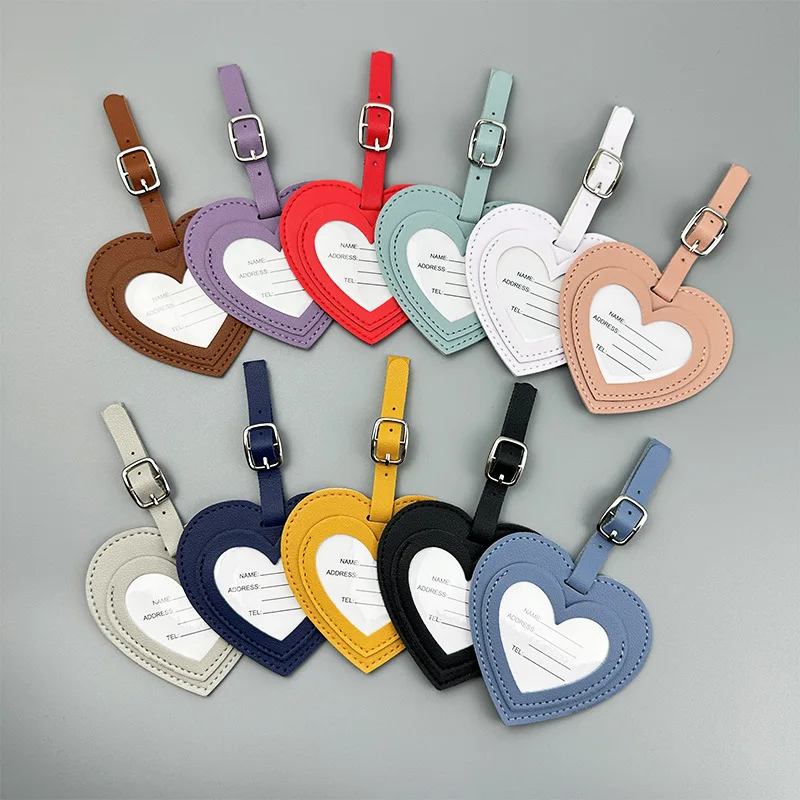 Creative Multi Color PU Heart Shaped Luggage Tag Leather Travel Suitcase Baggage ID Tag with Name Card Travel Accessories