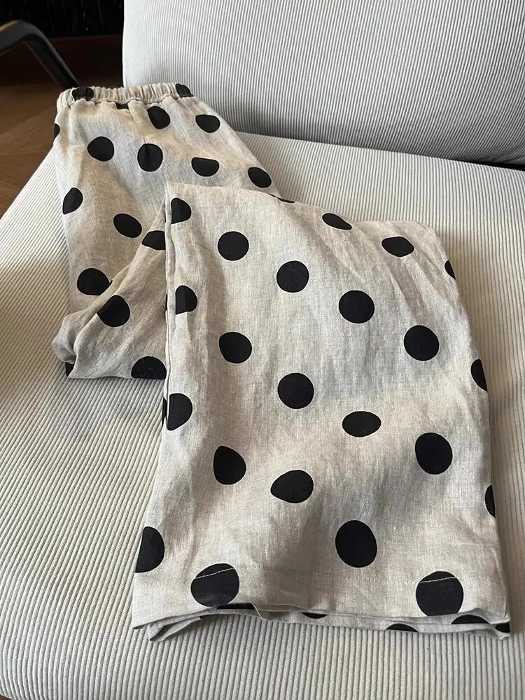 Large Size Loose Wide Leg Pants High Waist Slimming Casual Long Trousers Small Spots Thin Model Comfortable Spring Season