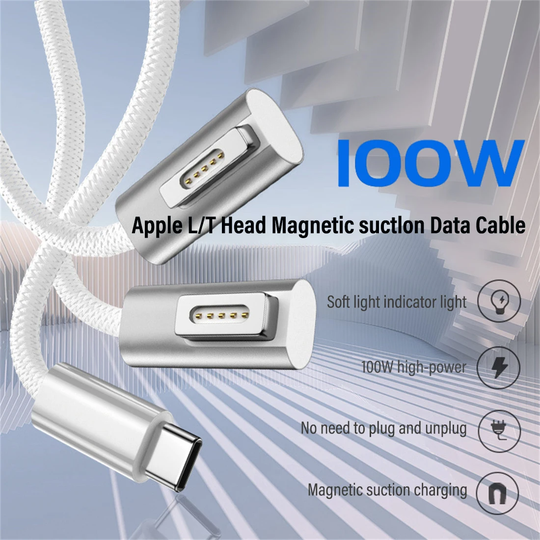 JORINDO Type-C to magnetic L/T-Heads charging cable -5.9FT, built-in PD+Emark dual chip, PD100W data cable with indicator light