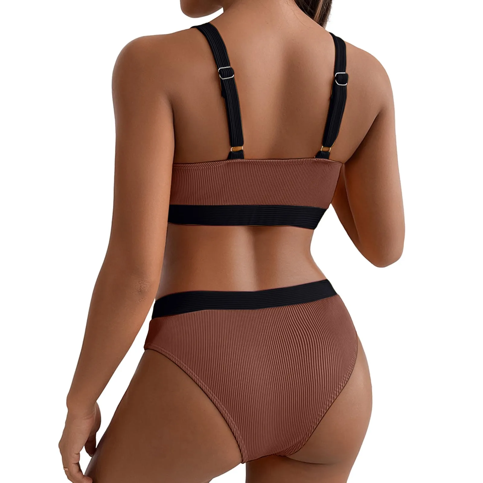 Maillot de bain pour femmes, taille haute, push-up, couleur unie, imprimé, bikini, ensemble deux pièces, tankini, pour l'été