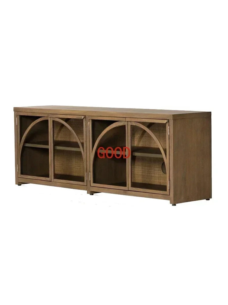 

American Solid Wood TV Cabinet Ash Vintage Distressed Storage Floor Cabinet Film and Television Cabinet