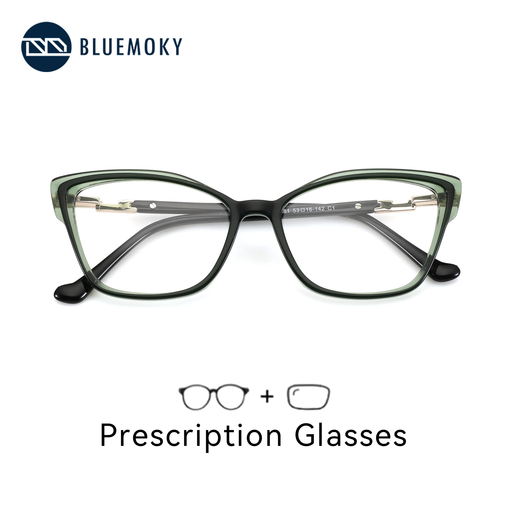 

BLUEMOKY M Size Modish Cat Eye Graduated Progressive Multifocal Glasses Handmade Acetate Photochromic/Myopia Lenses Woman