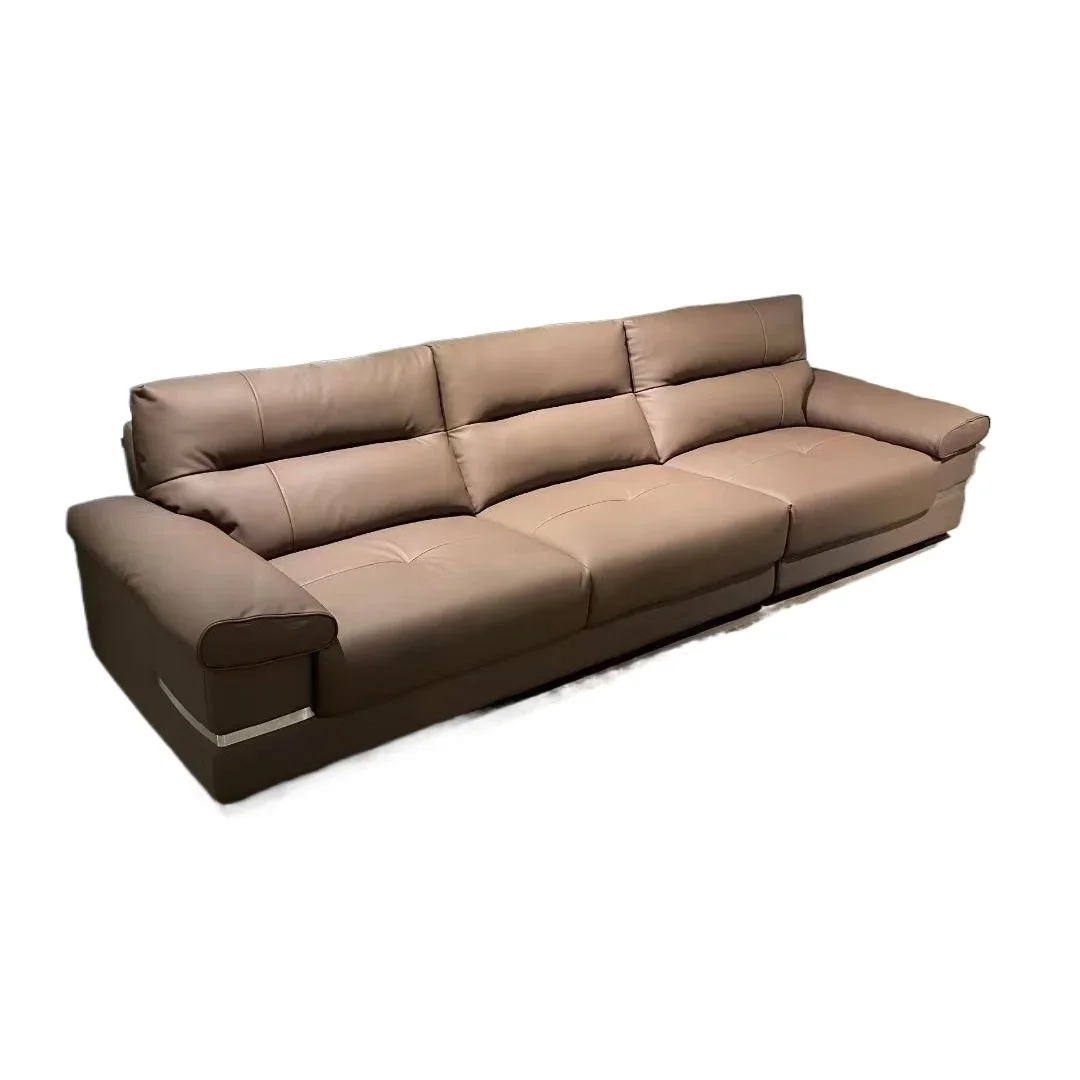 Leather sofa first layer cowhide living room combination modern simple size apartment straight row three people