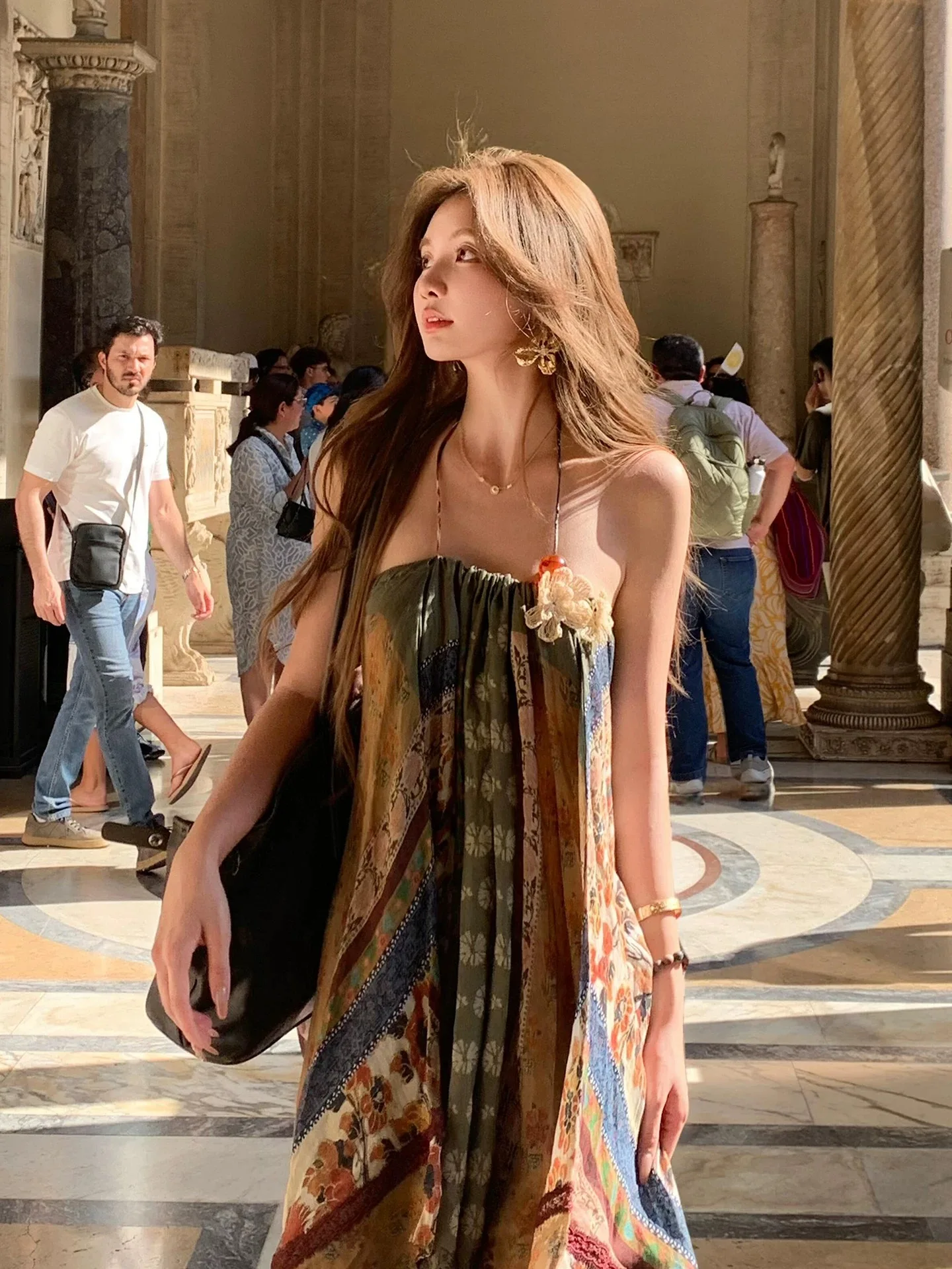 

Ретро n Print tipo Casual Summer Vaion Long Dr, женское платье больших размеров, юбка трапециевидной формы из полиэфирного волокна