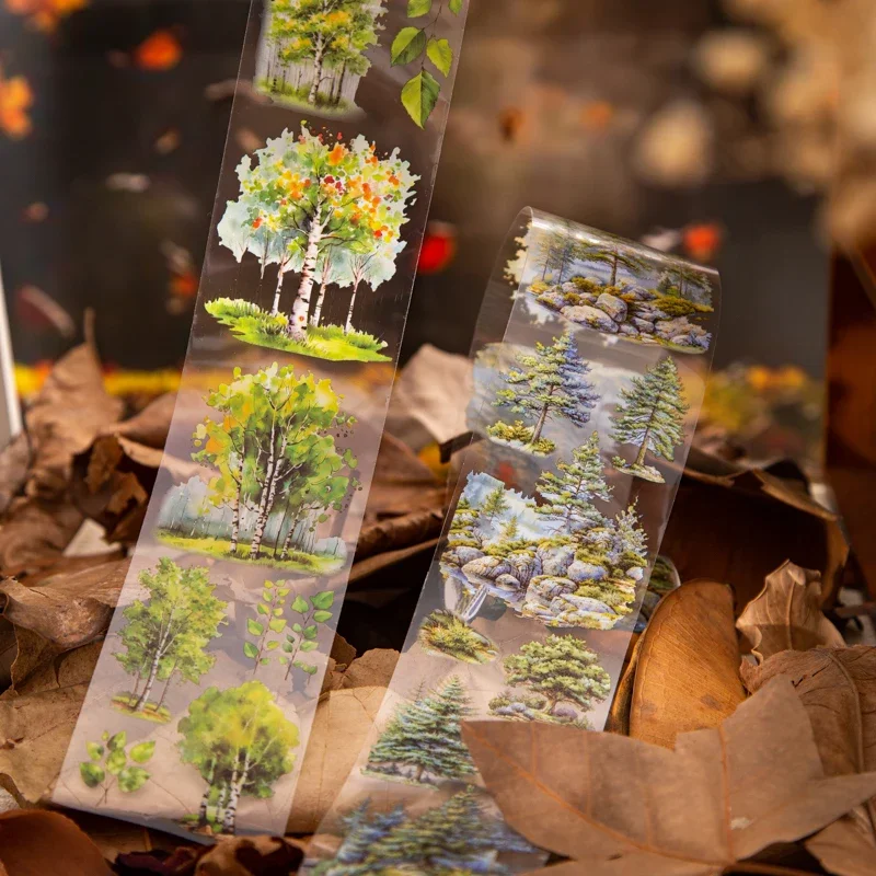 60mm * 2m PET forest tree tape DIY scrapbook decoration album collage magazine material planning aesthetic tape image 6