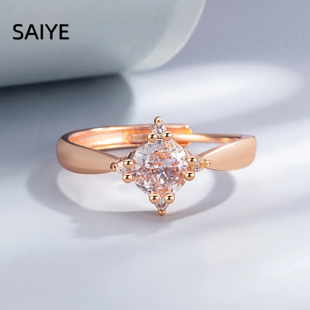 925 Sterling Silver Open Adjustable Ring Princess Cut CZ Zircon Solitaire Ring for Women Minimalist Promise Finger Jewelry Gift