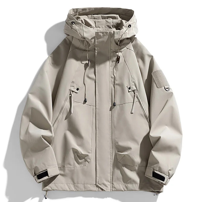 

Waterproof Windbreakers Men Jacket with Hooded Bomber Jacket Camping Clothing Loose Thin Softshell Hiking Coat