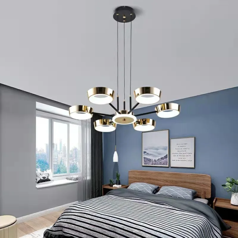 New Nordic Living Room Dining Hall Ceiling Lamp Bedroom Villa Pendant Light Bar Coffee Shop LED Chandelier Three Color Lights