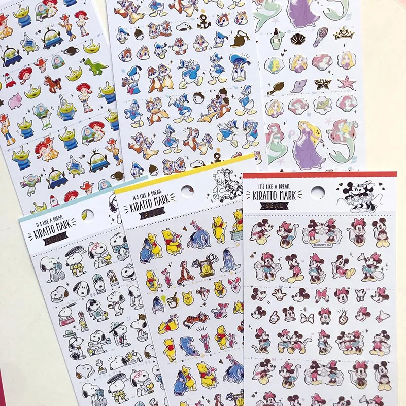 12pcs/lot Disney Mouse Bear Stickers Cute Snoopy Princess Scrapbooking DIY Diary Decorative Sticker Album Stick Label