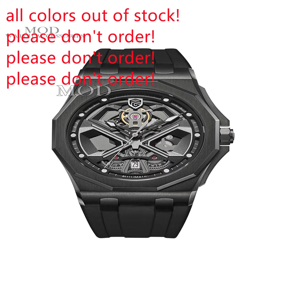 Mens Stainless Steel Watch Case Rubber Band Fit NH35 Automatic Movement Watch 100M Waterproof Sapphire Glass  Hollow Out Watches