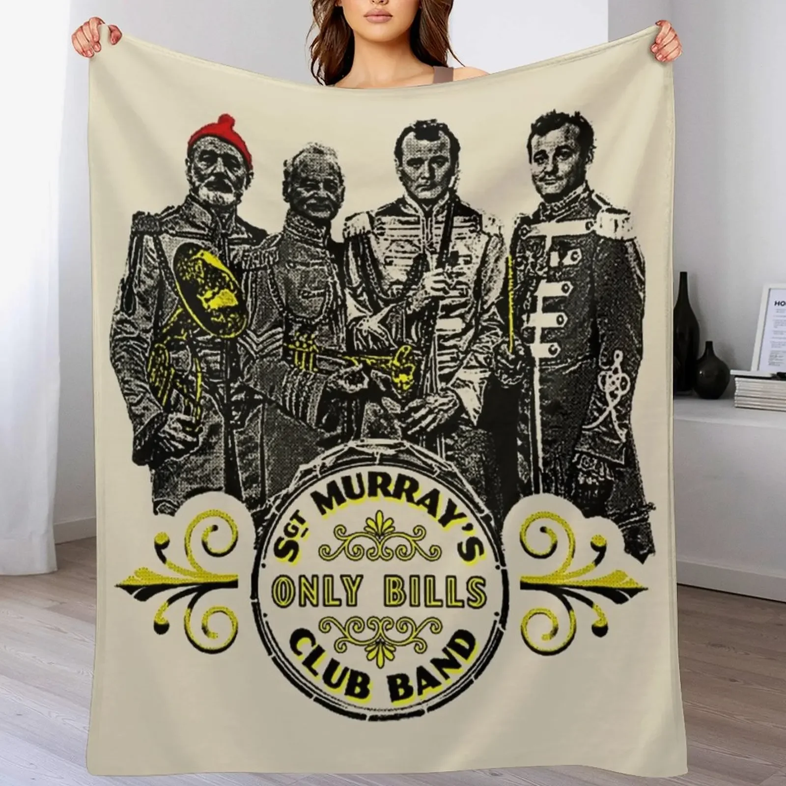 

Sgt. Murray's Only Bills Club Band (Bill Murray) T-Shirt Throw Blanket Travel Size Cozy Blanket for Plane Train