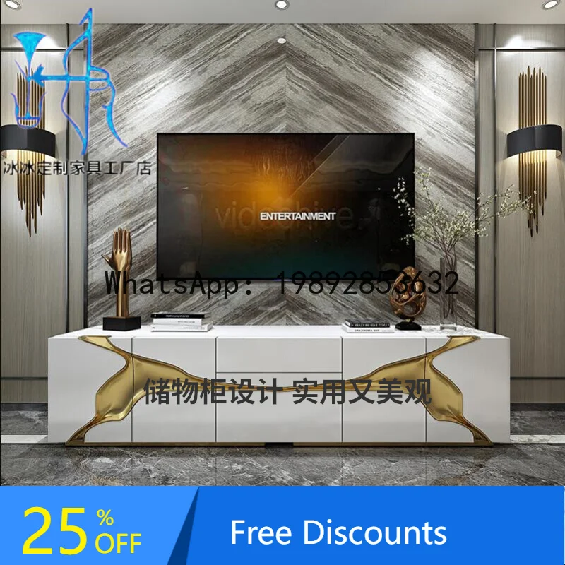 

XL American Style Light Luxury Floor Cabinet Hong Kong Style Tall Storage Cabinet Coffee Table TV Cabinet Set