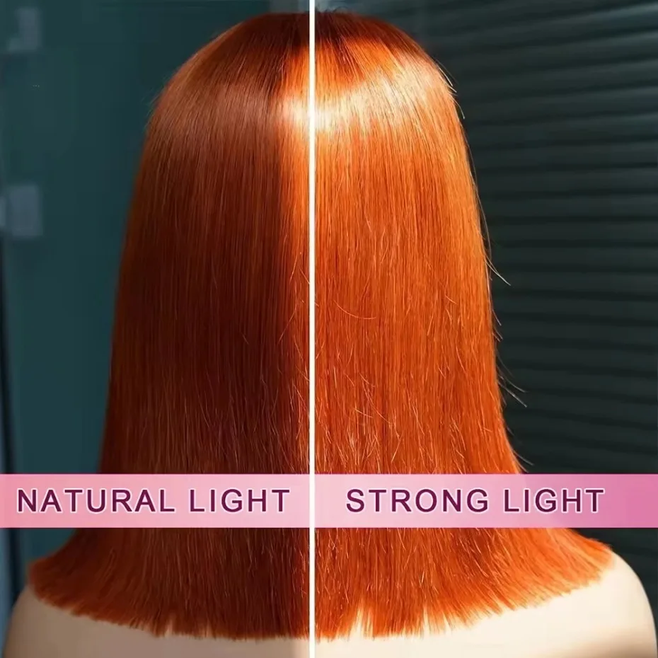 13x4ジンジャーオレンジボブベトナム産透明人毛レースフロントウィッグ # 350色のプレプラッキング済みレースフロントウィッグ、密度250%