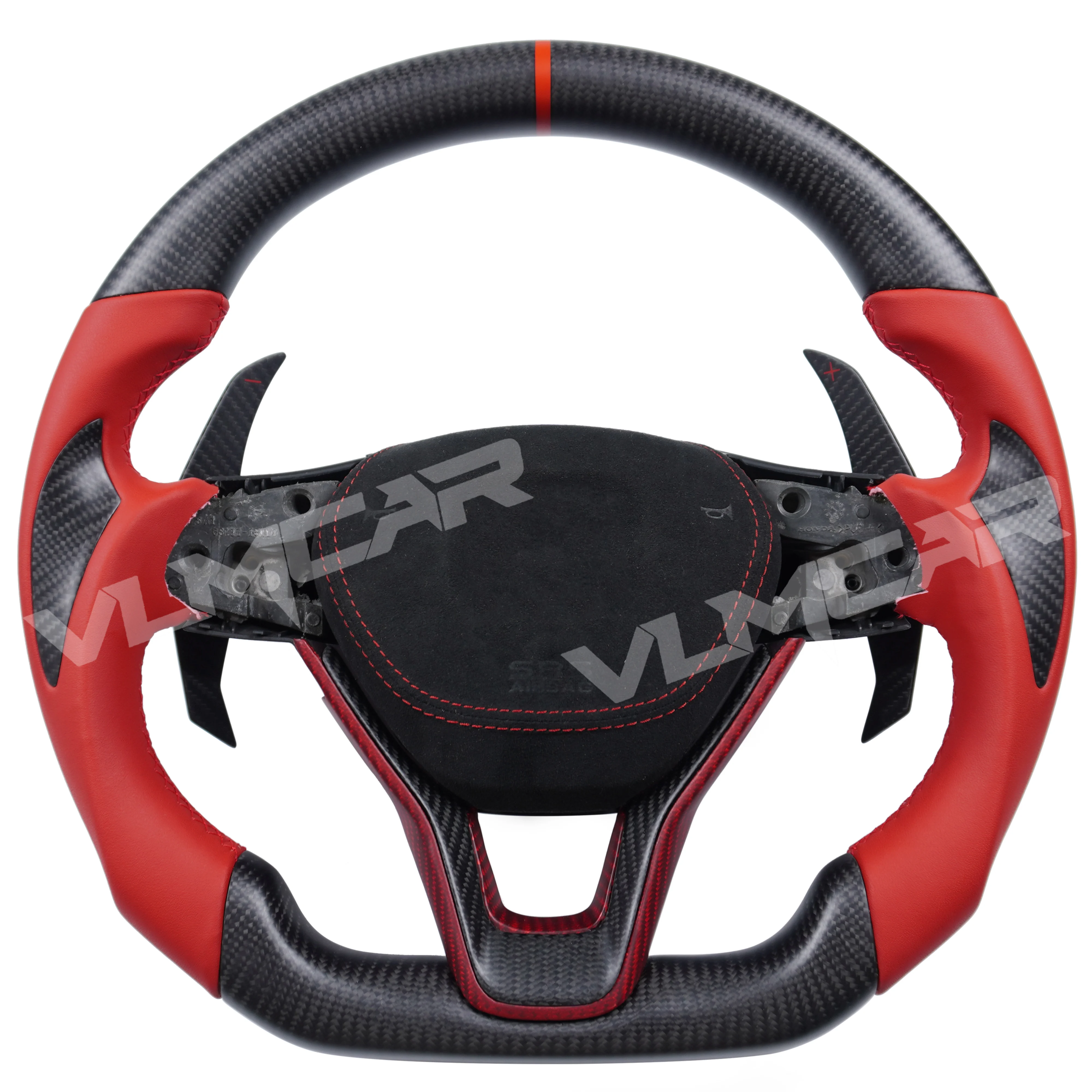 

Factory Custom Carbon Fiber Steering Wheel with Paddle Shift for Honda Accord 10th/matte Carbon & Smooth Red Leather