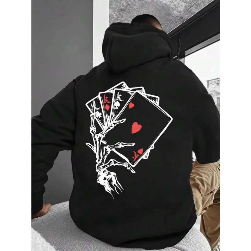 

New Handheld Poker Card 3D Printed Pattern Kangaroo Pocket Hoodie Loose Sports Shirt Autumn Casual Fashion Comfortable Clothing