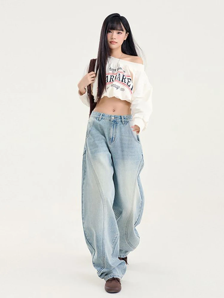 

WCFCX STUDIO Baggy Jeans For Women Fashion Streetwear Wide Leg Pants Hip Hop Vintage Denim Trousers 2025 Spring New